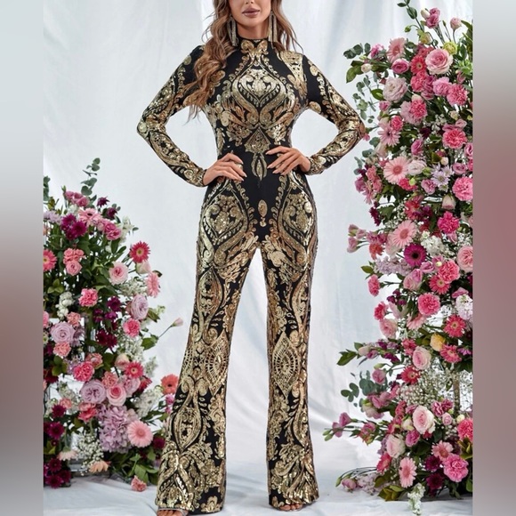 Sequins Flare Leg Jumpsuit - Picture 1 of 5
